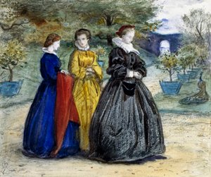 "Mary Queen of Scots" A rainha Mary Stuart (1542-1587) ou Maria I da Escócia e o seu séquito. Pintura de John Everett Millais (1829-1896) (pré-rafaelita) de John Everett Millais