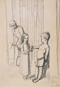 Estudo para &39;The Woodman&39;s Daughter&39;, 1849 (caneta e tinta e sobre grafite no tecido) de John Everett Millais