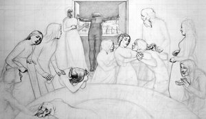 A Eva do Dilúvio, c.1850 (lápis, caneta e tinta no papel) de John Everett Millais
