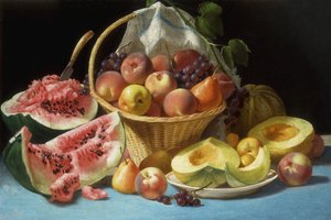 Melões, pêssegos e uvas,