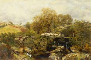 Um pastor e suas ovelhas por um córrego de John F. Tennant