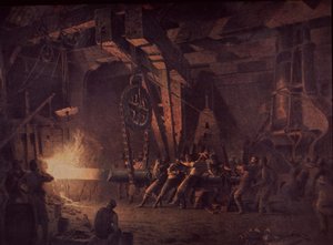 West Point Gun Foundry, forjando o eixo, c.1867 (óleo sobre tela)