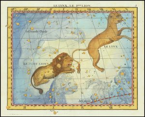 Mapa estelar de 1776 da constelação de Leão, do Atlas Celeste de Flamsteed de Fortin