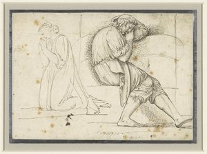 Folha de estudo com um jovem adormecido e uma mulher ajoelhada a rezar de John Flaxman (II)