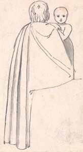 Vista traseira de uma mulher com uma criança a olhar por cima do seu ombro de John Flaxman