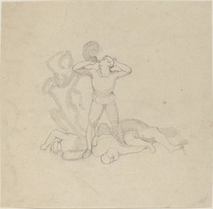 Figura de pé sobre cadáveres, soprando uma buzina de John Flaxman