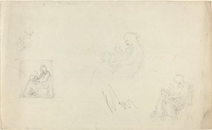 Quatro Estudos de uma Mulher Sentada com Crianças a Seus Pés (Esboços para o Monumento a Lady FitzHarris?) de John Flaxman
