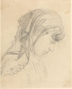 Cabeça de uma mulher em um lenço, olhando para baixo de John Flaxman