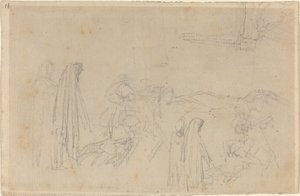 Esboços com uma figura encapuzada (Virgílio e Beatrice?) de John Flaxman