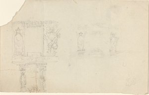 Estrutura com figuras em trajes asiáticos (ilustração para “The Casket”?) de John Flaxman