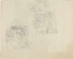 Estudos para um monumento com anjos descendo para uma figura em oração [reto e verso] de John Flaxman