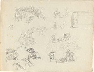 Estudos do galo cantando e figuras reclinadas [reto e verso] de John Flaxman