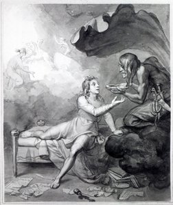 Thomas Chatterton recebe uma taça de veneno do Desespero (caneta, tinta e papel) de John Flaxman
