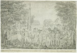 Os britânicos entregam suas armas ao general Washington após sua derrota em Yorktown, na Virgínia, outubro de 1781, 1810-1815 de John Francis Renault