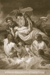 Morte do príncipe William, filho de Henry I, gravado por J. Stow, ilustração de "The History of England", de David Hume. por R. Bowyer, Londres, 1812