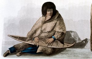 Menina indiana de cobre consertando sapato de neve, 1823 de John Franklin