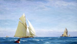 Um grande veleiro e uma barcaça no Tamisa, ao largo da costa de um porto. Óleo sobre tela, cerca de 1910, de John Fraser (1858-1927).