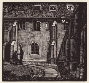 Cambridge: Corpus Christi, Old Court (xilogravura)