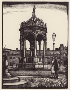 Cambridge: Trinity Fountain (xilogravura)