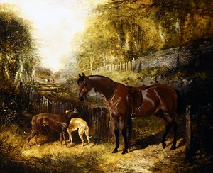 Pony and Greyhounds in a Landscape (óleo sobre tela)