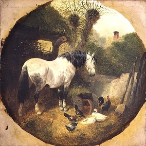 Um Carthorse a comer feno de um carrinho de mão no quintal de uma quinta de John Frederick Herring Senior