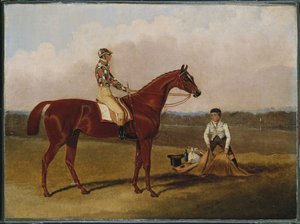 "Descalço", o cavalo de corrida, com um jóquei e um noivo, 1835 de John Frederick Herring Senior