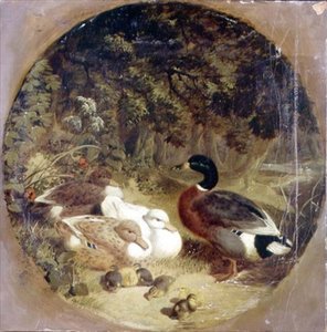 Patos e Patinhos na Paisagem de um Rio Amadeirado de John Frederick Herring Senior