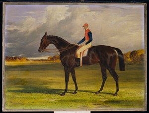 O conde de Chesterfield "s Filly" Industry ", com W. Scott Up, em uma paisagem, 1838 de John Frederick Herring Senior
