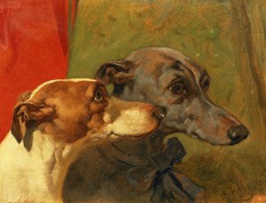 Os Greyhounds &39;Charley&39; e &39;Jimmy&39; em um Interior