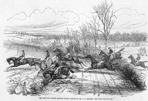 O Newport Pagnel Steeple Chase, gravado por Smyth, de &39;The Illustrated London News&39;, 28 de novembro de 1846 de John Frederick Herring Senior