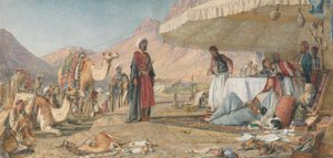 Um acampamento franco no deserto do Monte Sinai. 1842 - O Convento de Santa Catarina ao longe de John Frederick Lewis