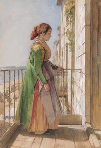 Uma rapariga grega de pé numa varanda de John Frederick Lewis