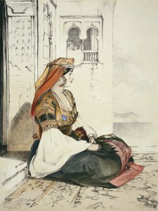 Uma mulher judia de Gibraltar, de &39;Sketches of Spain&39;, gravada por Charles Joseph Hullmandel (1789-1850), publicada em 1836