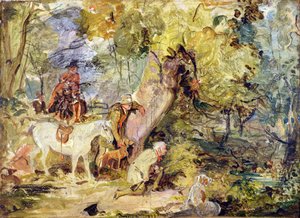 Um esboço para &39;Foresters Stalking Deer&39; (óleo sobre carvão no painel) de John Frederick Lewis