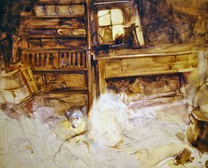 Um terrier numa casa de campo das Highlands (lápis e aguarela sobre papel) de John Frederick Lewis