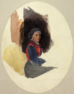 Esboço de uma mulher sentada em traje de camponesa de John Frederick Lewis