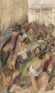 Estudo para a Proclamação de Dom Carlos, c.1834-28 (c - c & cor corporal sobre giz e lápis sobre papel) de John Frederick Lewis