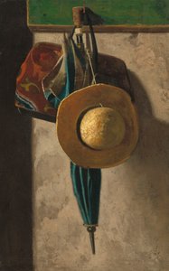 Chapéu de palha, bolsa e guarda-chuva, c.1900 (óleo em tecido transferido da placa de lona)