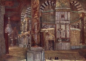 Interior da Cúpula da Rocha (Mesquita de Omar), do sudeste (cor litho) de John Fulleylove