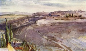 Jerusalém, do ponto tradicional no Monte das Oliveiras, onde Cristo chorou pela cidade de John Fulleylove