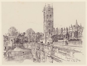 Magdalen College a partir da ponte (litografia) de John Fulleylove