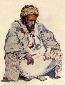Figura sentada do pastor sírio no casaco de pele de carneiro, 1902. de John Fulleylove