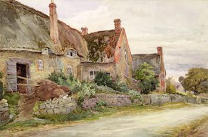 Casa de colmo com celeiro adjacente, 1881 (wc e grafite no papel) de John Fulleylove