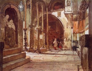 A Pedra da Unção, do Ambulatório da Igreja dos Cruzados (cor litho) de John Fulleylove