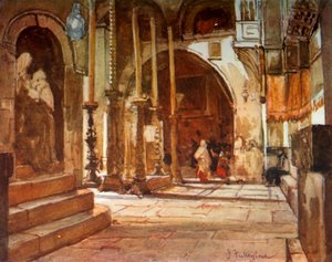 A Pedra da Unção do Ambulatório da Igreja dos Cruzados, 1902. de John Fulleylove
