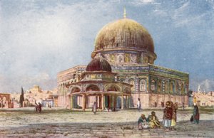 A cúpula da rocha (Mesquita de Omar), com a cúpula da cadeia (Kubbet es Silseleh) em primeiro plano