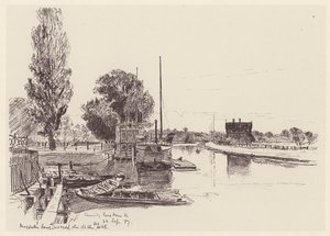 A casa de barcos da Universidade (litografia) de John Fulleylove