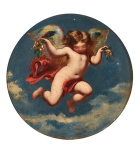 Puck - Rápido Através da Flor Lá . . . (Ato 2, Cena 2 - Sonho de uma Noite de Verão) (óleo a bordo)