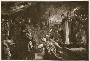 Wolsey cardinal na abadia de Leicester, ilustração "da igreja de Inglaterra: Uma história para os povos" por HDM Spence-Jones, bar. c.1910 (foto sépia) de John Gilbert