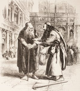 Ilustração para O Mercador de Veneza, Shylock e Tubal se encontram na rua, Ato III, Cena I, de &39;The Illustrated Library Shakespeare&39;, publicado em Londres, 1890 de John Gilbert